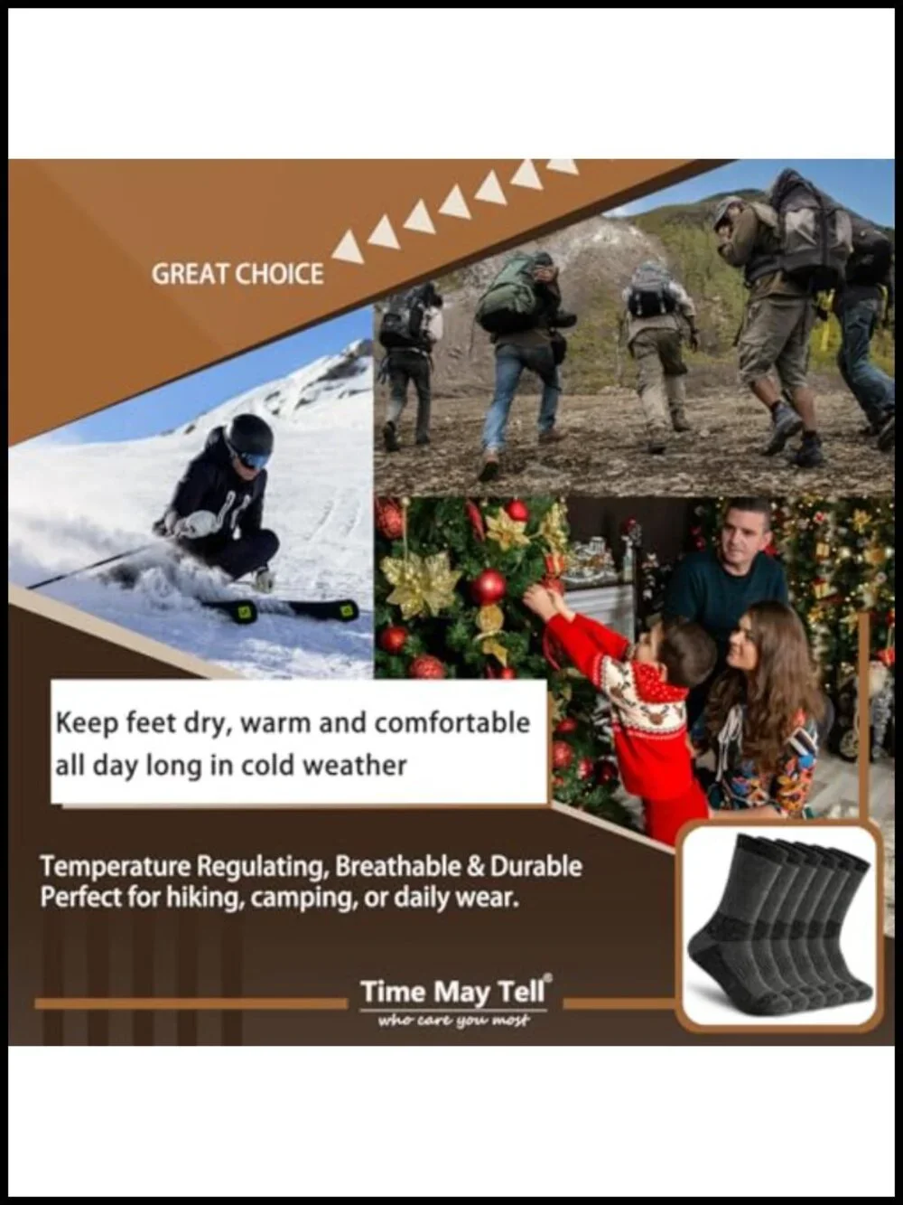Merino Wool Blend Hiking Cushion Crew Socks - Thermal Winter Boot Socks